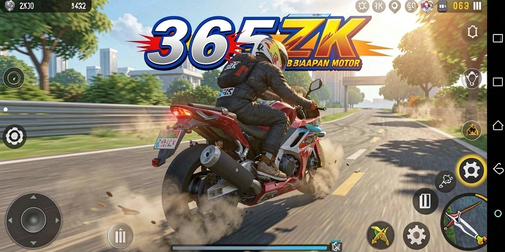 Screenshot gameplay balapan motor yang mendebarkan di 365ZK.