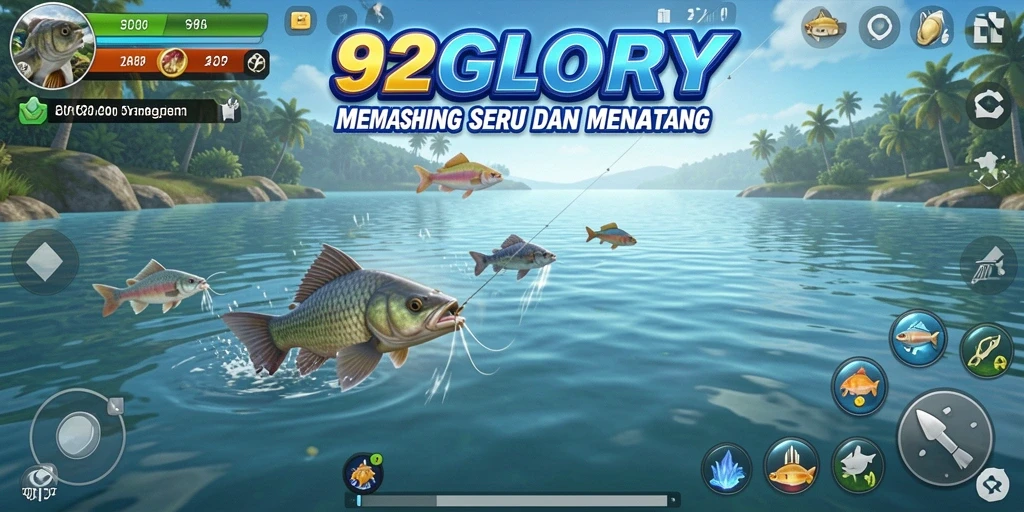 Screenshot gameplay <strong>92GLORY</strong> menampilkan suasana memancing yang mendalam dan menarik.