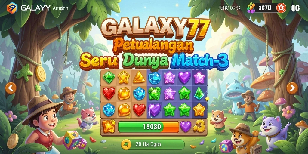 Tampilan gameplay GALAXY77 yang menyenangkan dan penuh warna.