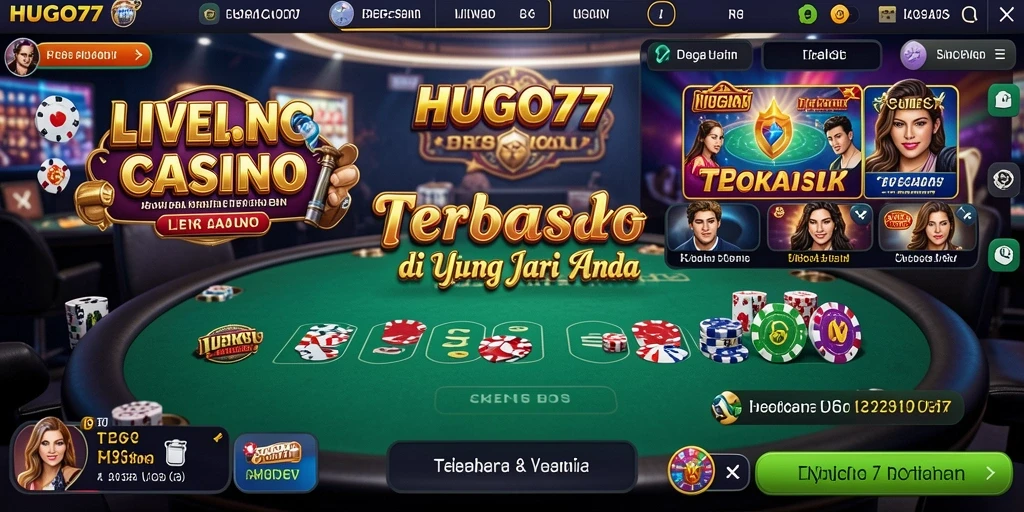 Screenshot gameplay HUGO77 menampilkan suasana kasino yang hidup dan interaktif.