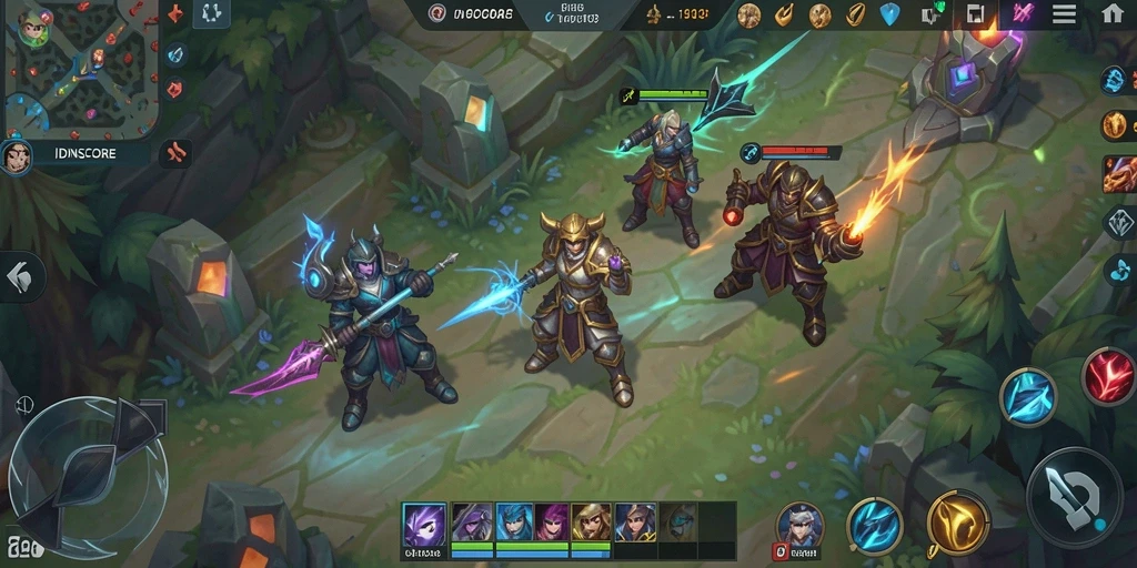 Tampilan aksi seru dalam gameplay MOBA IDNSCORE.