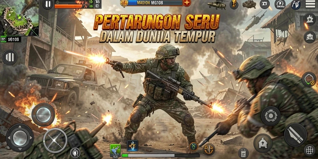 Tangkapan layar gameplay MG108 yang menunjukkan aksi pertarungan yang seru.