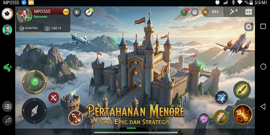 Tampilan screenshot MPO555 menunjukkan aksi gameplay Tower Defense yang dinamis.
