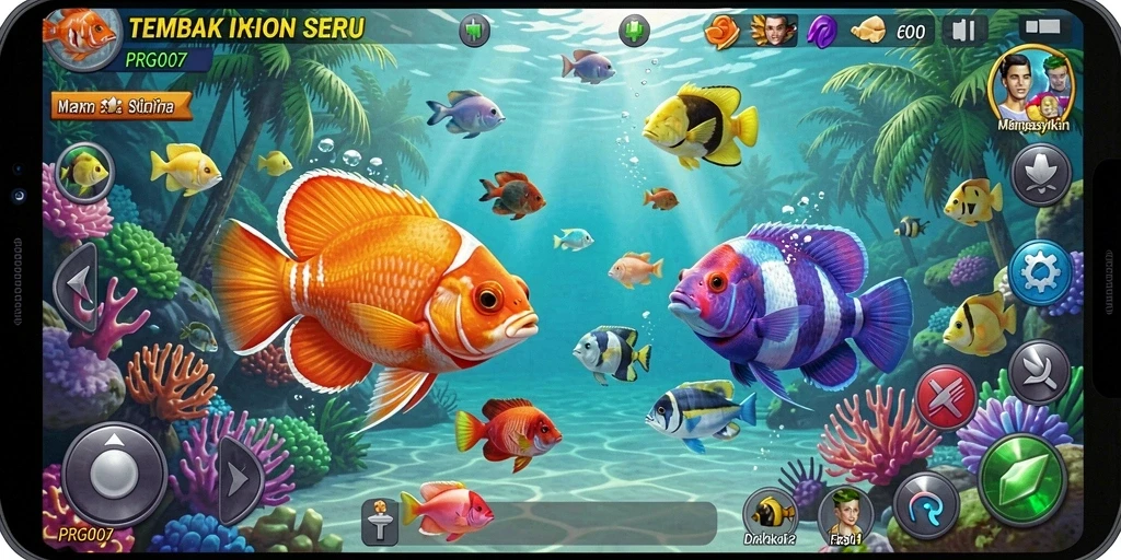 Tampilan gameplay seru dalam PRG007 saat berburu ikan.