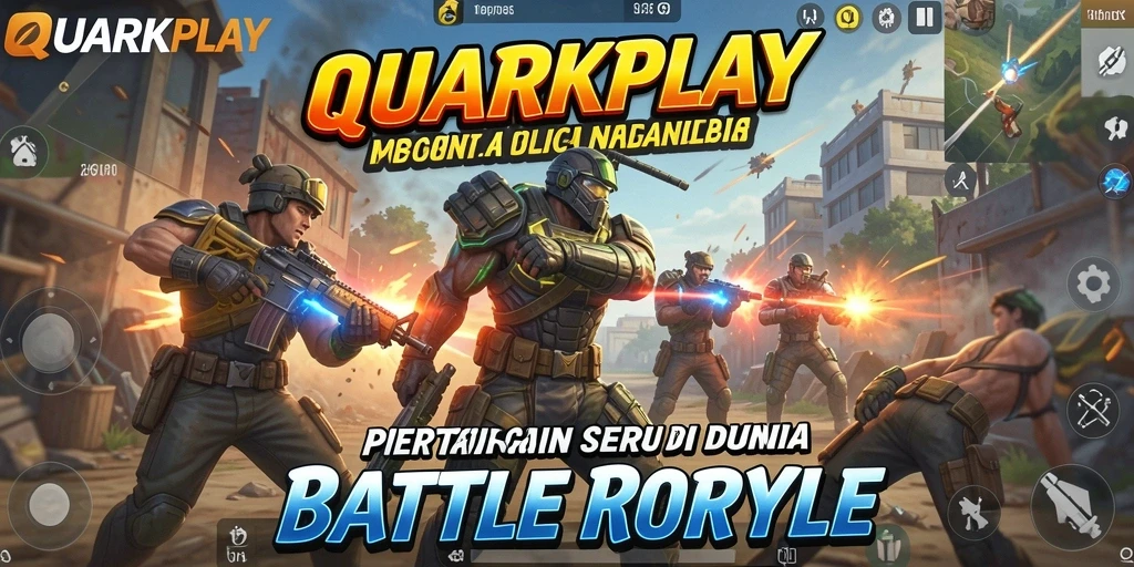 Tangkapan layar utama QUARKPLAY menampilkan intensitas pertempuran Battle Royale.
