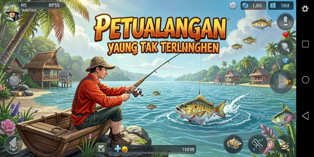 Tampilan gameplay RP55 yang memukau saat menangkap ikan.