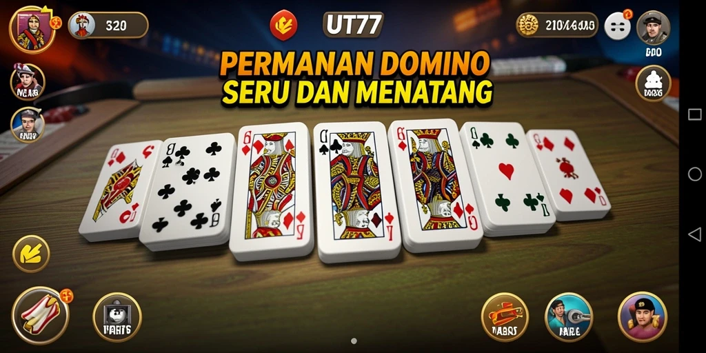 Screenshot utama UT77 menampilkan aksi seru permainan Domino.